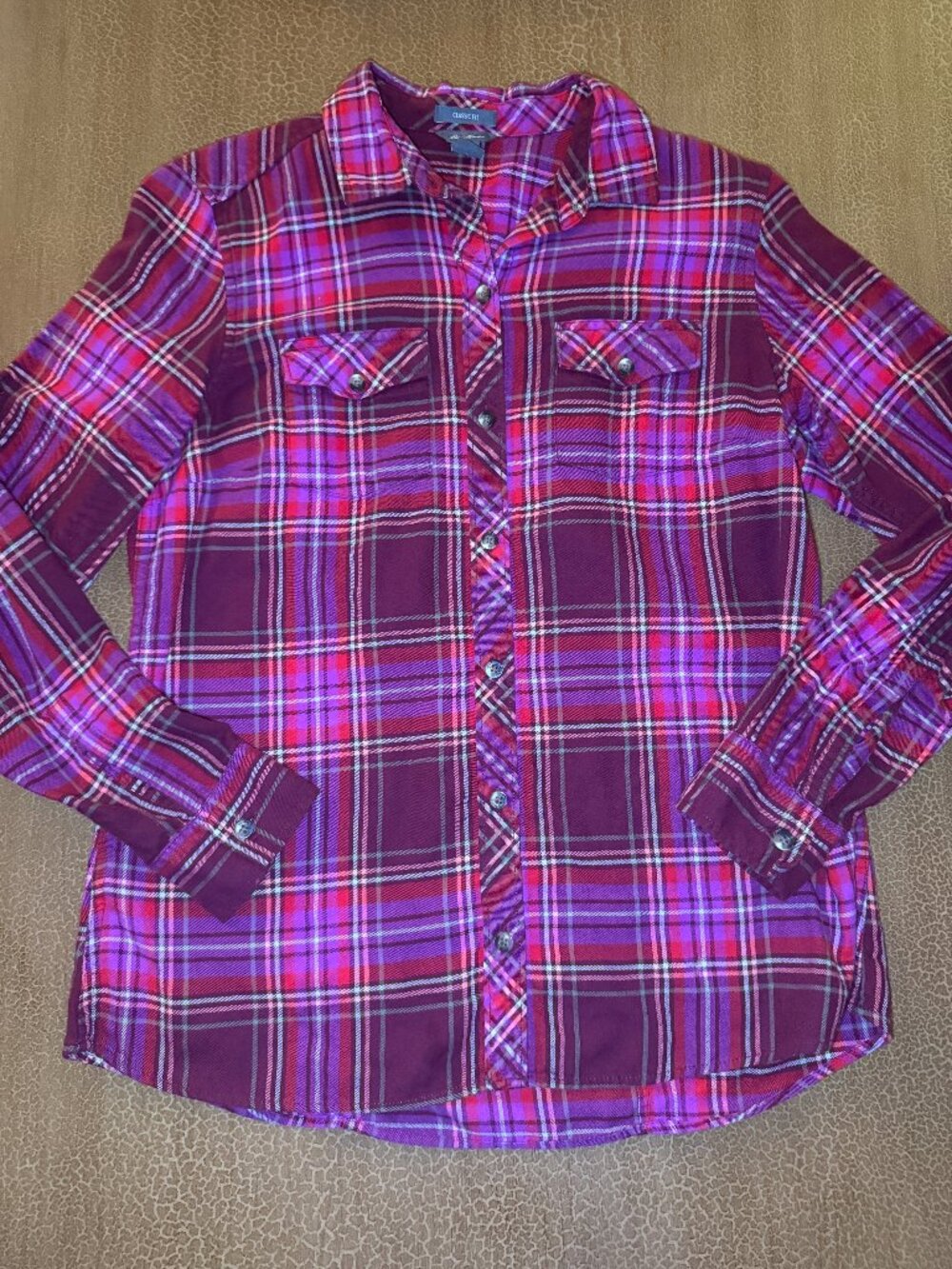 Pink & Purple Button Up Down Long Sleeve Shirt - Size Medium